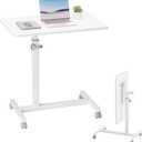 GTPLAYER Small Standing Desk, 24 Inches Foldable Mobile Rolling Laptop PC Table with Lockable Casters, Adjustable Height Overbed Bedside Table Computer Workstation for Home Office, White-Foldable, 24x16in