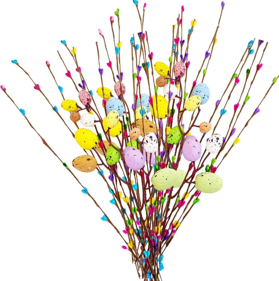 33pcs Artificial Spring Floral Stems Spray Vine with Pastel Eggs and Berries - Table Centerpiece Twig Branches for Baby Shower Birthday Party Floral - Home Centerpiece Wreath Decoration