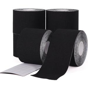WeTop 6 Rolls Black Kinesiology Tape, 2inch x 16.4ft Uncut Kinetic Tape, Cotton Elastic Athletic Tape Latex Free Hypoallergenic, for Ankle Muscle Knee Elbow Shoulder.