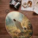 Jinhaichen Vintage Jesus and Lamb Oval Wall Art Framed, Christ Christian Religious Oval Wall Decor, Spiritual Faith Gift Hanging Canvas Prints for Bedroom Living Room Decoration, 8.6x11.4 Inch