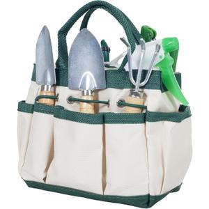 Pure Garden 7 Piece Gardening Tool Set  Mini Planting and Repotting Kit and Carrying Tote Bag Organizer for Succulents, Herbs, and Bonsai Plants