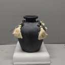 Large Decorative Ceramic Vase with Tassels, 9.4" Black Vintage Flower Vase with Handles, Textured Rustic Farmhouse Vases for Home Decor, Table Centerpiece, Living Room, Entryway, Wedding, Party Decor