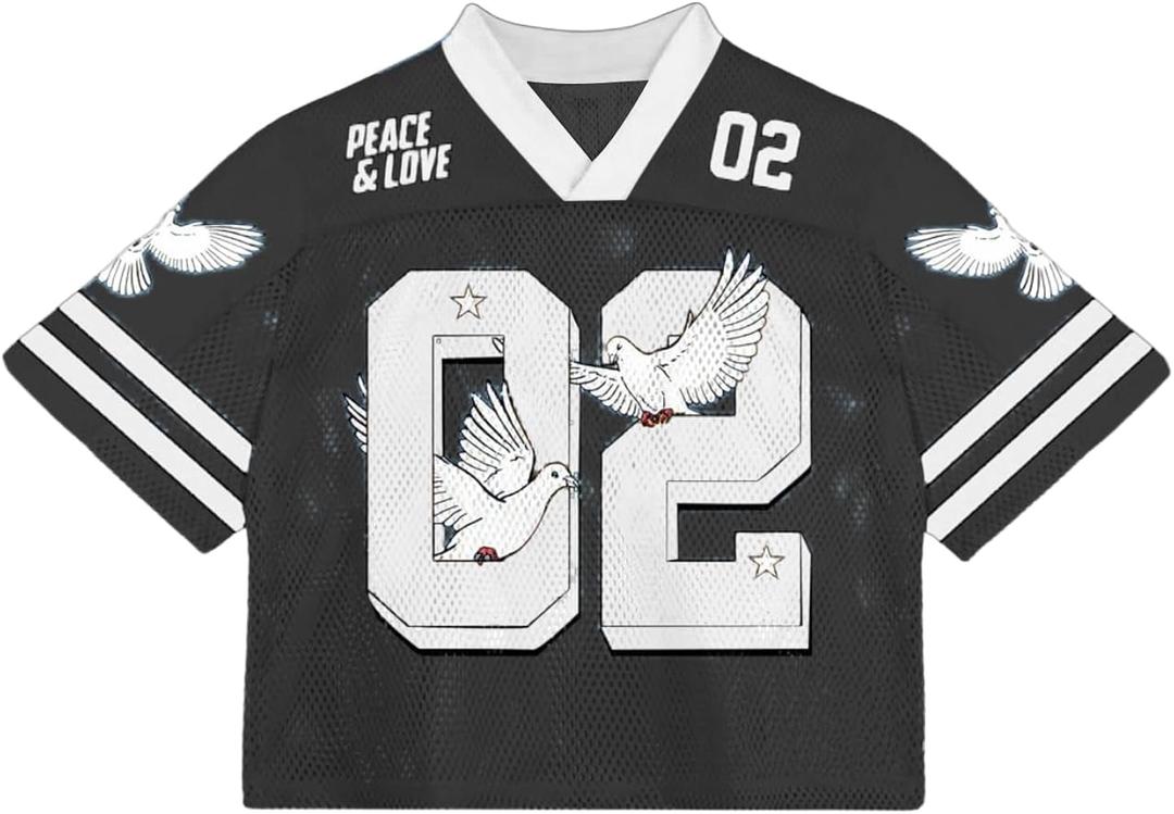 COZYEASE Men's Y2K Mesh V Neck Jersey Shirts Half Sleeve Striped Number Graphic Tees Sports Tops, Large 