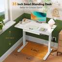 Gibbon Mounts Glass Standing Desk with Drawer, 35×20Inch Whole Piece Height Adjustable Rising Desk, Electric Sit Stand Desk with Wheels, Small Computer Desk, White, 35" W x 20" D x 28.3" H