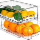 bealy 2 Pack Stackable Clear Drawer Organizer, Large Pull Out Fridge Organizers and Storage Container, Refrigerator Organizers and Storage for Fruit, Produce, Vegetables, Drinks, Snack and Food