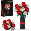 Flower Bouquet Building Set with Vase, 841Pcs DIY Roses Block Kit for Kids Adults, Creative Home Office Decoration, Valentines Day Birthday