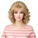 Rugelyss Vintage Short Blonde Beehive Wig with Bangs Curly Wavy Heat Resistant Synthetic Hair Wigs for Women fits 70s 80s Costume or Halloween and Party