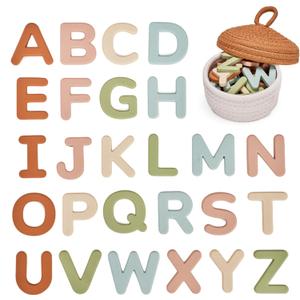 JoyCat Silicone Alphabet Magnetic Letters, 26 Uppercase ABC Fridge Magnets for Toddlers & Kids 3+, Preschool Learning Refrigerator Toy Set, Birthday Gifts for Boys Girls (Muted Color)