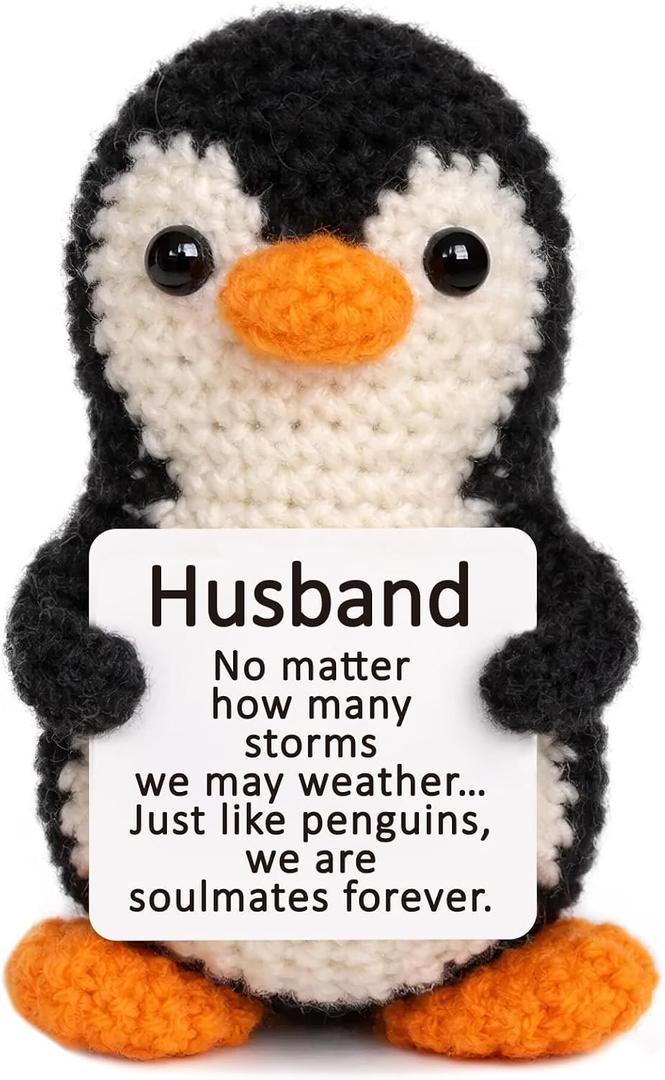 Mini Birthday Gifts for Husband Men Handmade Positive Crochet Penguin