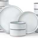 LIANYU Plates and Bowls Dinnerware Sets for 8, 24 Piece Stoneware Tableware Dishes Set Includes Dinner Dessert Plate Cereal Bowl, Rustic Terracotta Underside, Dishwasher & Microwave Safe, Lucent White