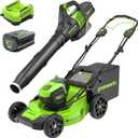 Greenworks 80V 21 Brushless (Self-Propelled) Cordless Electric Lawn Mower + (580 CFM) Axial Leaf Blower (75+ Compatible Tools), 4.0Ah Battery and 60 Minute Rapid Charger, Green and Black
