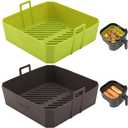 5QT Air Fryer Silicone Liners for Ninja AF141/AF142 & COSORI CAF-L501, Square Reusable Air Fryer Liners with Handle, 2 Pack BPA Free Platinum Silicone Basket, Upgrade