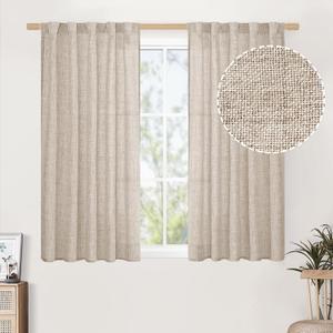 BGment Linen Curtains 54 Inch Length for Short Window, Light Filtering Textured Drapes for Bathroom Kitchen Bedroom Cafe Rod Pocket Ring Clips, 2 Panels, 42 Inch Wide Each Panel