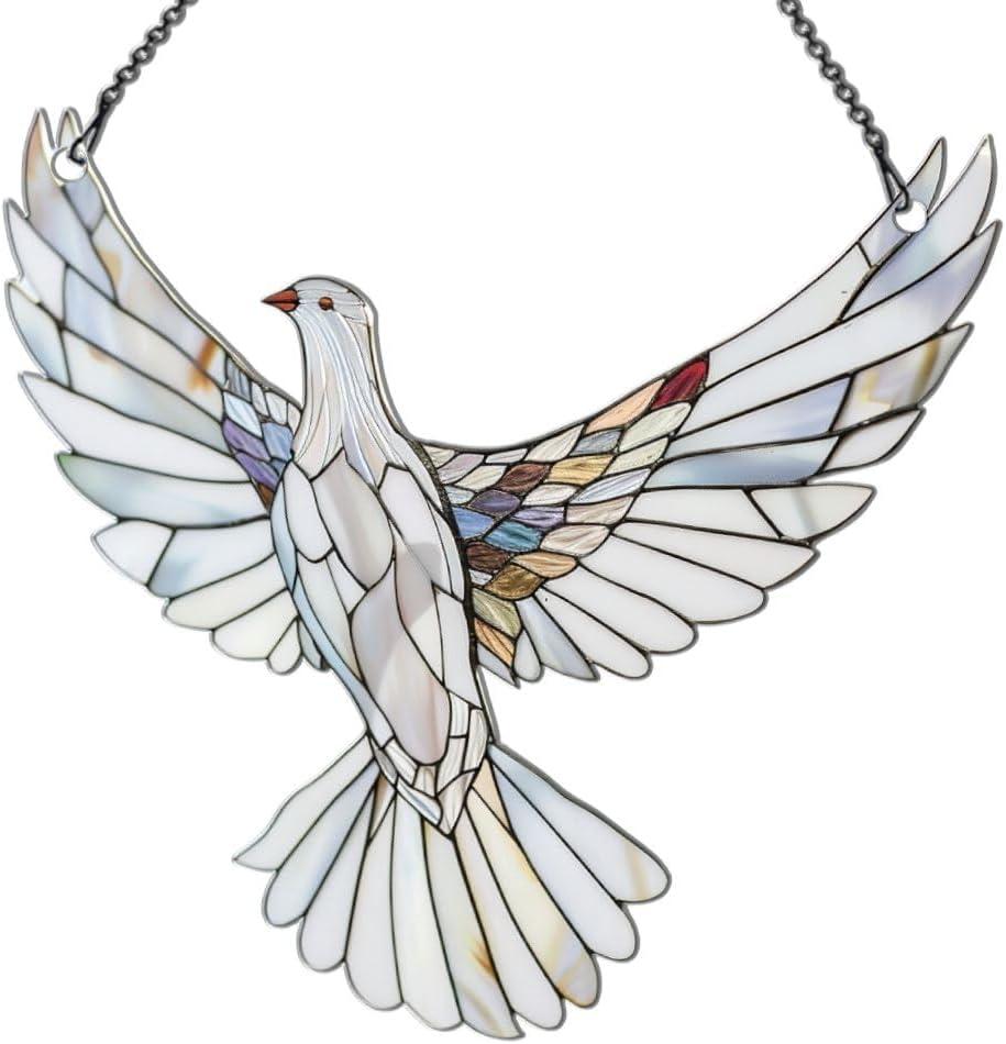 Dove Ornaments Decor for Window Hanging, Dove Lover Gifts for Women Men, Farm Animal Home Wall Room Decorations, Christmas 2D Flat Acrylic Ornamnet