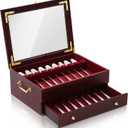 Novabright Wooden Silverware Storage Box, Silverware Chest Case with Glass Lid Flatware Organizer with Handle Felt Lined for Flatware Utensils Home Decor Gift(2 Layer)