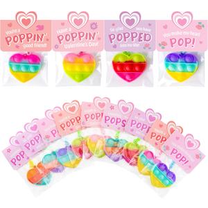 JOYIN 30 Packs Valentine's Day Gift Cards with Heart Pop Bubble Keychain, Mini Pop Squeeze Toys, Stress Relief Fidget Toys for Kids Party Favors, Classroom Exchange and Game Prizes