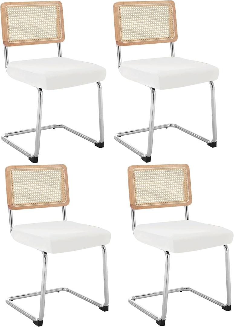 Velvet Chair Seat Covers for Mid Century Modern Dining Chairs, Armless Accent Chairs Seat Slipcovers Pack of 4 (Off White)