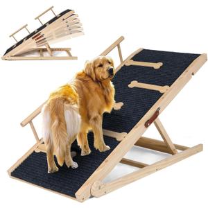 Dog Ramp for Bed Couch Extra Wide Folding Pet Ramps for Large Dogs to Get on Bed, Portable Doggie Steps 6 Adjustable Height 27.3, 47.3" Long