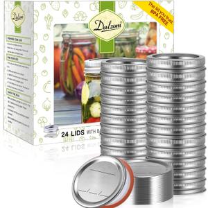 Dalzom 24Pcs Canning Lids with 24Pcs Rings Wide Mouth, Premium Mason Jar Lids with Bands/Rings for Ball, Kerr Jars - Food Grade Material, 100% Fit & Airtight for Wide Mouth Mason Jars