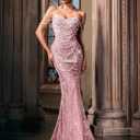 Women's Strapless Champagne Evening Gown Beaded Bodycon Maxi Dress for Prom Party Cocktail Wedding (Pink, XL)