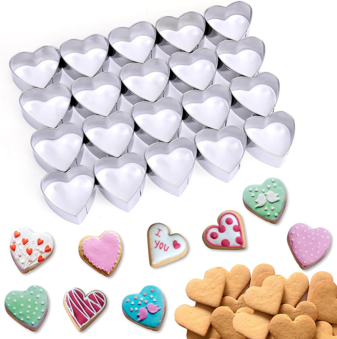 AIERSA Mini Heart Cookie Cutter, 20 Cavity 1.3 Inch Small Tiny Heart Shaped Cookie Cutters for Mother’s Day Valentine’s Day Wedding Baking, Stainless Steel