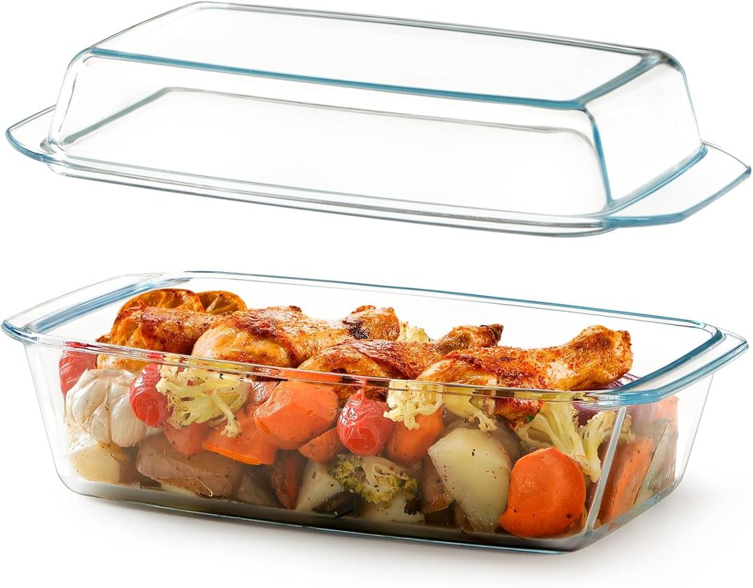 NUTRIUPS 11.66.5 inch Large Glass Baking Dish, Rectangular Glass Casserole Dish With Lid, 101 OZ Deep Bakeware for Oven Safe