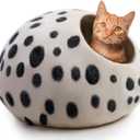 Luxurious Eco-Friendly Merino Wool Cat Cave Bed - Foldable Hideaway Pod for Indoor Cats - Premium Felt Kitten Beds - Covered Cat House for Ultimate Cozy Comfort by Woolygon (Medium, Snow Leopard)