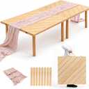 Folding Picnic Table for Indoor Outdoor, Portable Boho Low Picnic Table with Table Runner, 60" x 30" Wooden Table for Camping, Wedding, Beach, Garden, Party, Seats 6-8 People