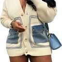 Seltaon Womens Cardigan Sweaters Oversized Chunky Button Down Cardigans Long Sleeve Sweater Jacket Coat with Denim Pockets (Large, White01)