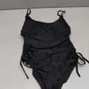 Yonique Women Strapless One Piece Swimsuit Tummy Control Bandeau Bathing Suit Cheeky Swimwear (Medium, Pure Black)