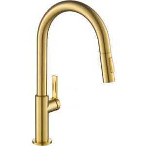 KRAUS Oletto Single Handle Pull Down Kitchen Faucet in Spot-Free Brushed Brass, KPF-2820BB