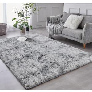 TABAYON Shag Area Rug, 5x7 Ft Tie-Dyed Light Grey Upgrade Anti-Skid Durable Rectangular Cozy High Pile Soft Throw Rug for Nursery/Living Room