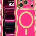 BENTOBEN Magnetic for iPhone 17 Pro Max Case 6.9" 2025, Cute Luxury Curly Wavy Bumper [Compatible with Magsafe] [Full Camera Protection] Slim Shockproof Protective Girl Women Phone Cover,Hot Pink/Gold