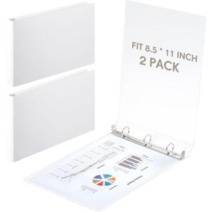 2 Pcs 8.5'' x 11'' Landscape 3 Ring Letter Size Binders 1 Inch White Plastic Flexible Round Ring Binders Heavy Duty Economy Holds 175 Sheets for Artwork Blueprints, Office, Home, Work Places