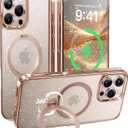 CASEKOO Gold Sparkle 360 Spin Magnetic Stand for iPhone 16 Pro Case, Fit for MagSafe, 16FT Drop Protection, Chic Design for iPhone 16 Pro Case with Built-in Stand, Sparkle Rose Gold