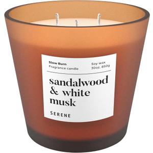 Hidden Label Large Scented Candle, Sandalwood & White Musk, 30oz 3 Wick Huge Candle, Huge Slow Burn Natural Soy Candles for Home Scented