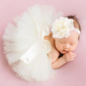 Ylsteed Newborn Girls Photography Prop Infant Tutu Skirt Newborn Lace Tulle Skirt Girl Photo Shoot Outfits Infant Princess Costume Clothes Photo Props-Beige