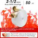 ZYfire Fire Hose - 2-1/2" ID x 50 FT Single Jacket TPU Firefighter Hose with NPSH Brass Couplings 750 PSI Burst Pressure Lightweight for Use in Firefighting