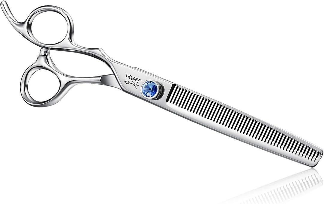 JASON Left Handed 7" 50 Teeth Blending Dog Grooming Scissor, Ergonomic Cats Grooming Thinning Shears Pets Trimming Kit with Offset Handle and a Jewelled Screw, Sharp, Comfortable Blender Christmas