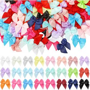 240PCS Mini Bows 1" Colorful Satin Ribbon for Crafts Small Bows for DIY Sewing Hair Accessories Clothespins Wedding Gift Box Ornament