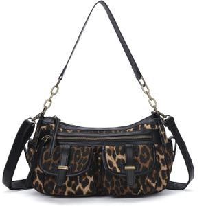 Angel Kiss Hobo Purses for Women Crossbody Shoulder Bag Ladies Multi Pocket Handbags with Adjustable Shoulder Strap (Leopard Brown)
