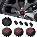 4PCS Wheel Center caps with Same Pattern tire Valve caps Cover Original Vehicle Replacement 2.5in/63mm Compatible with Challenger Charger Durango Accessories and More (Black Red)
