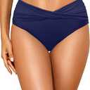 Tempt Me Women Mid Waist Bikini Bottoms - V Cut Bathing Suit Bottoms Twist Front Swimsuit Bottoms Ruched Swimwear 2025 (X-Large)