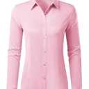 Gleeivy Button Down Shirts for Women Stain Wrinkle Free Dress Formal Shirt Classic Fitted Casual Cotton Button Up Long Sleeve Pink Collar Business Button Blouse Work Server Interview 2XL