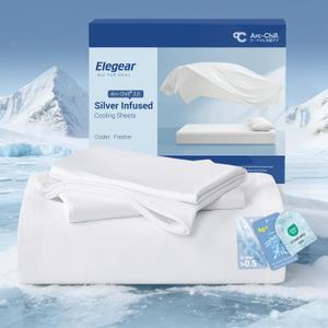 Elegear Silver Infused Cooling Bed Sheets Queen, Arc-Chill 3.0 Cool Tech, Silver-Ion Freshness, Cooling Sheet Set for Hot Sleepers & Night Sweats, Breathable Soft & Dry, Deep Pocket 18", 4PCS