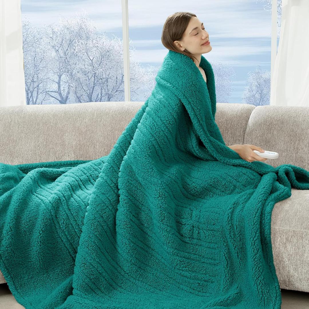 Heated Blanket Twin 62"X84" - Soft Double Sided Sherpa Electric Blanket Twin with 5 Heatings Levels & 10 hrs Auto Shut Off, Fast Heating & ETL Certified, Gift for Women(Green)