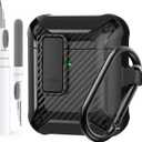 For Airpods 2nd 1st Generation Case Men Lock with Cleaner Kit, Rugged AirPod 2/1 Gen Protective Hard Cover Shockproof Skin Boys Women with Keychain for Apple iPods 2nd/1st Cases, Black
