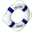 MorroMorn Lifebuoy Wall Hanging Decor - Welcome Aboard Mediterranean Style Home Decoration (Navy, 20")