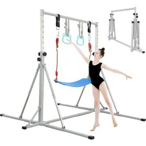FC FUNCHEER Foldable Gymnastics Bar,5FT Horizontal bar,Adjustable Kids Training bar for Kids Ages 3-15,Kids Gymnastics bar,Triangle Stable Structure-Gym Equipment for Home