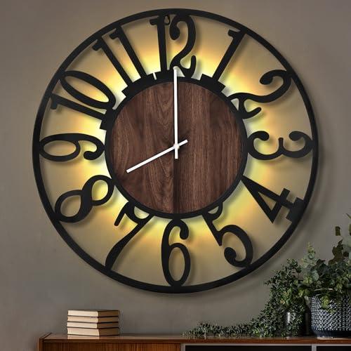 LEIKE Extra Large Wall Clocks for Home Decor | 32" Battery Operated,Statement Wall Art Led Light Black Wooden Clock For Bedroom,Gym,Farmhouse,Office,Garage,Home Decor